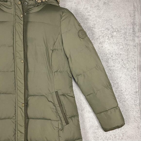 Lauren Ralph Lauren Coat Womens Small Green Down Puffer Hooded Faux Fur Long - Picture 4 of 16